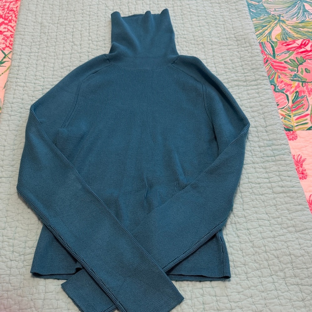 Women's Teal Ribbed Turtleneck Sweater